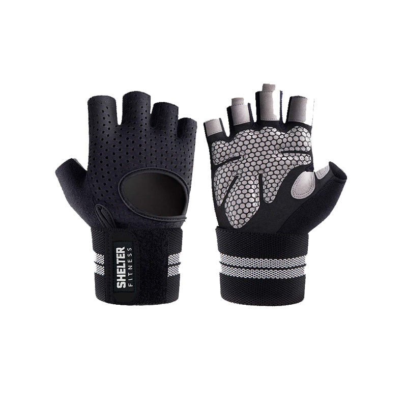 Breathable Fingerless Workout Gloves - Black - Shelter Fitness