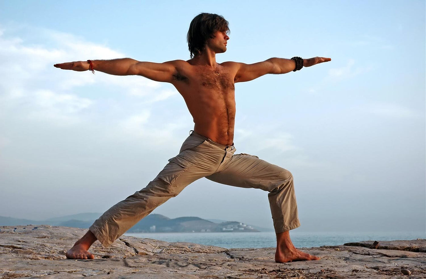 outdoor man yoga pose