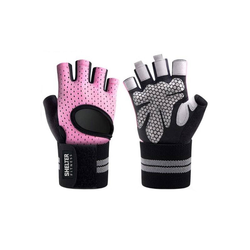 Breathable Fingerless Workout Gloves - Pink - Shelter Fitness